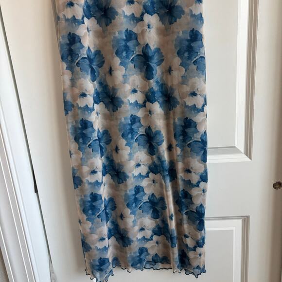 VTG Bebe Blue Floral Mesh Maxi Dress Slim Fit 90s Grunge Fairycore Bodycon Sz M - Picture 5 of 11